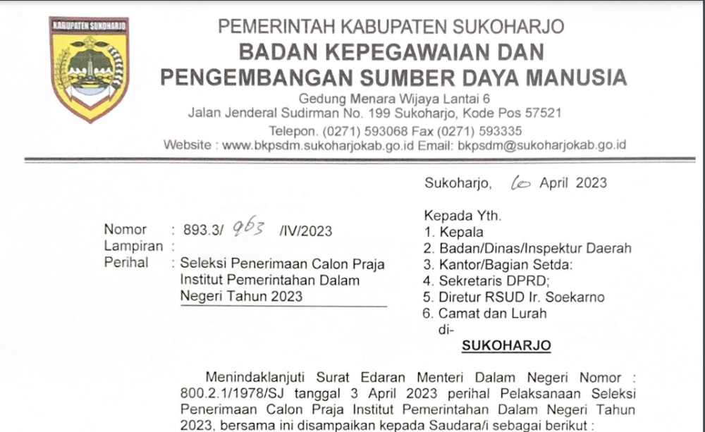 Pelaksanaan Seleksi Penerimaan Calon Praja Institut Pemerintahan Dalam Negeri Tahun 2023